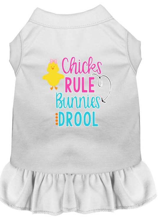 Chicks Rule Screen Print Dog Dress White Med